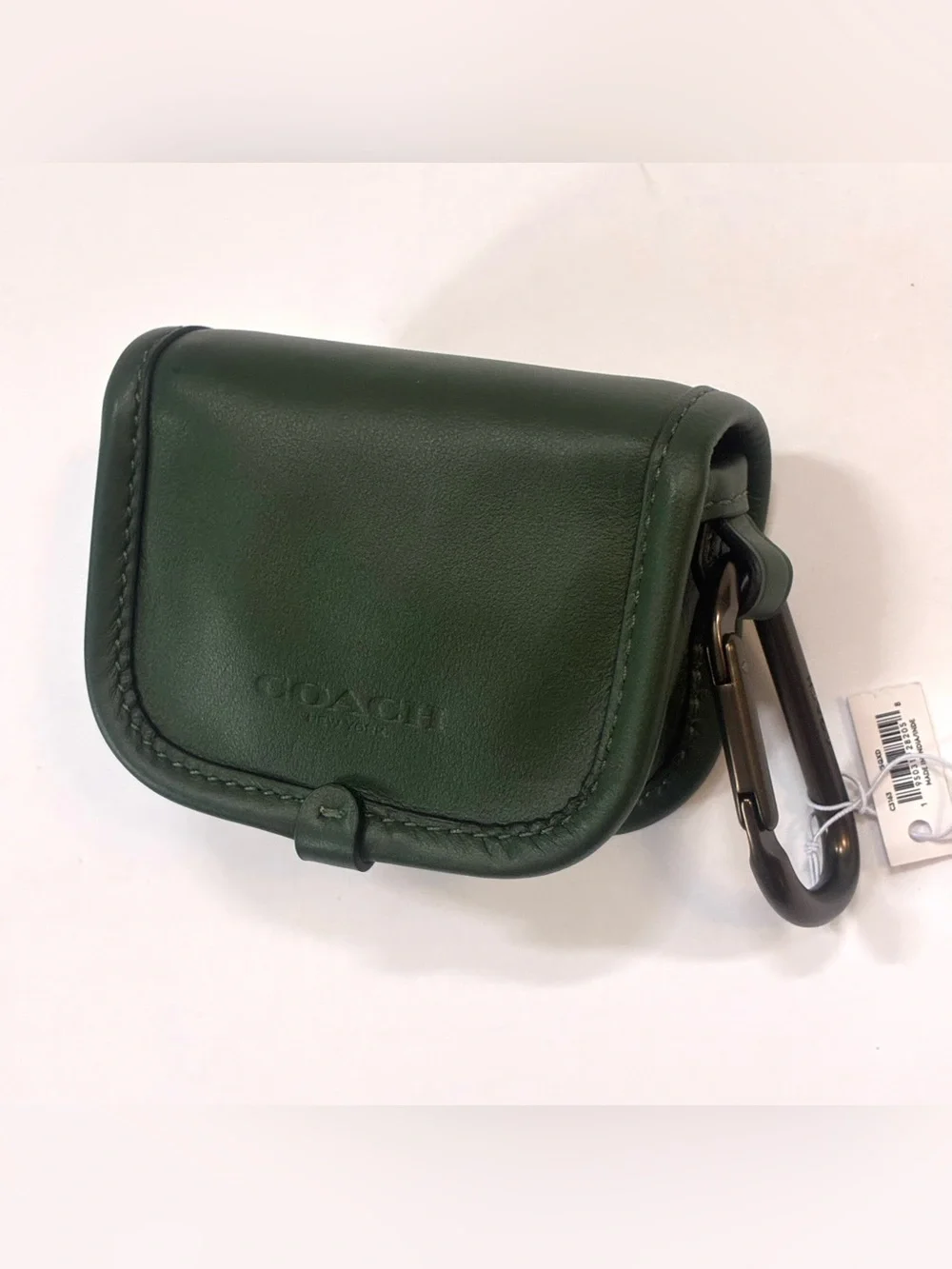 Coach Heritage Turnlock Leather Card case Bag Charm Dark Clover Green NWT